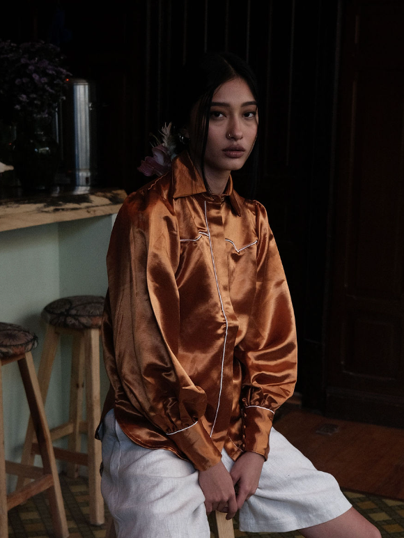 Xan terracotta silk blouse